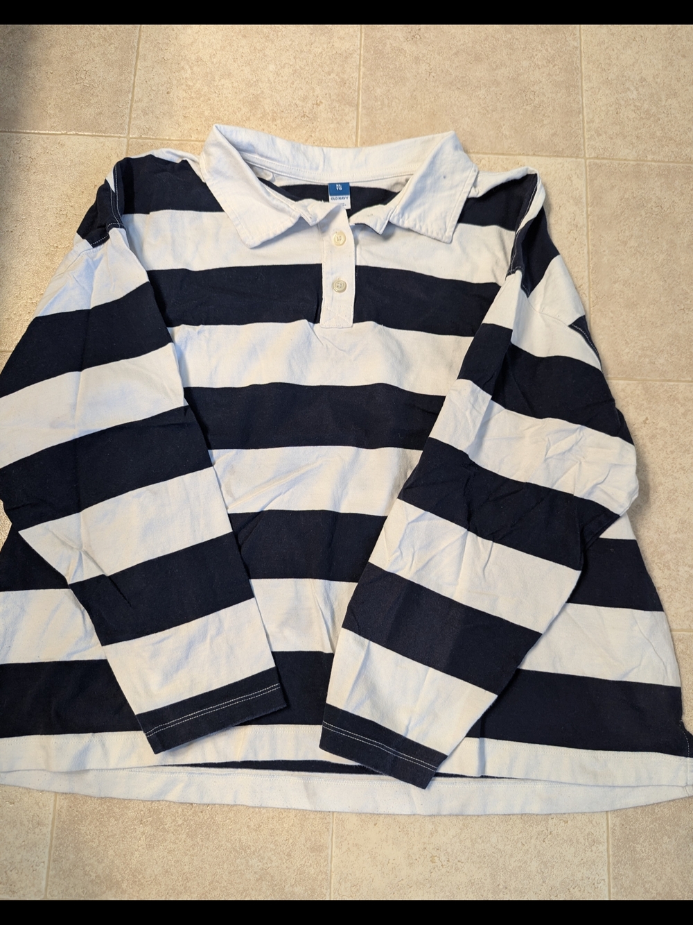 Old Navy Men's Striped Long Sleeve Rugby Polo - Navy & White